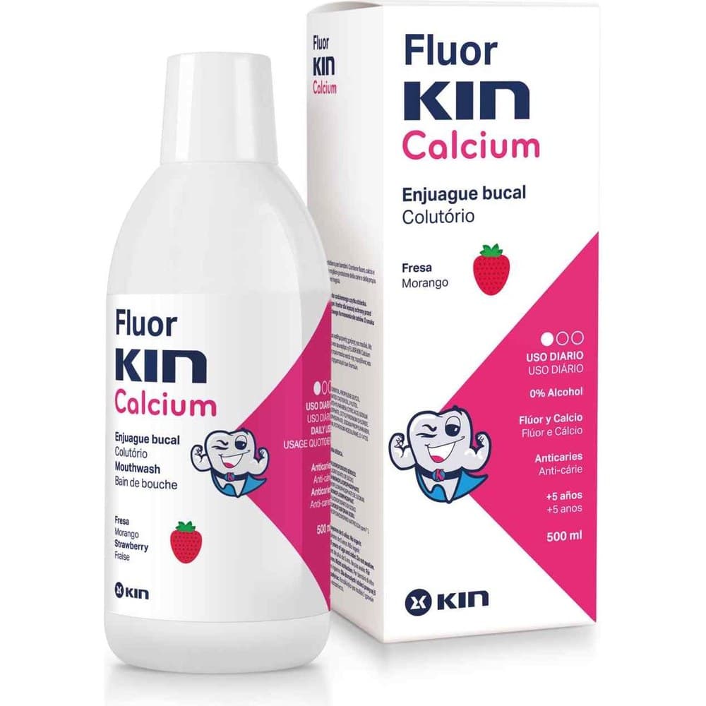 FLUOR KIN CALCIO ENJUAGUE BUCAL 1 FRASCO 500 ml SABOR FRESA — imagen 1